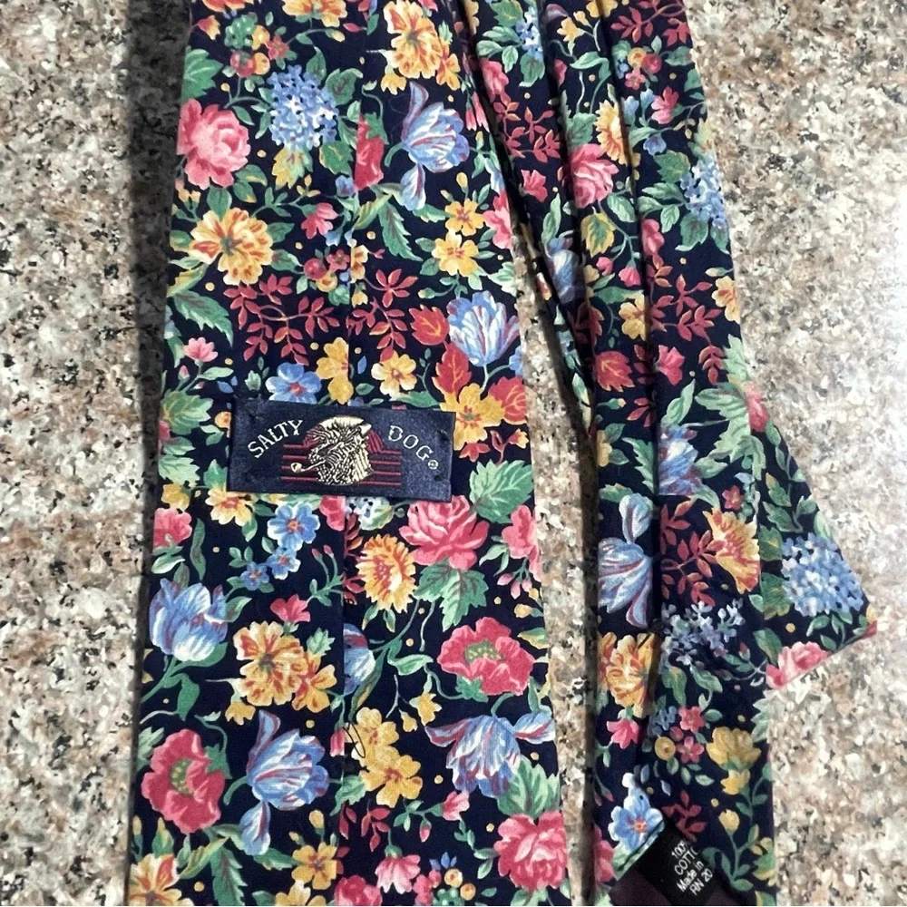 Wildflower Flower Pattern Tie 100% Cotton, Rainbow Colors - Picture 6 of 6